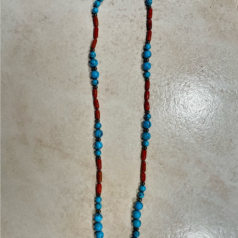 Turquoise and Red Beaded Necklace
